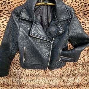 Cute faux leather cropped coat